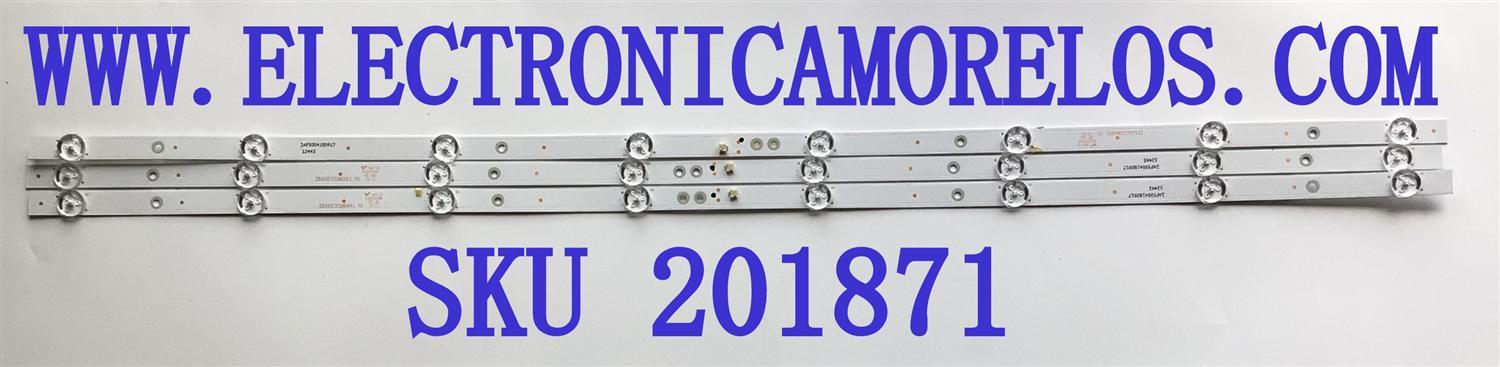 KIT DE LED'S PARA TV (3 PIEZAS) / ZX43ZC332M08A1 V0 / 1BF5004180511 / PANEL'S CN430CN61 / CN430CN6210 / HV430F.HB-N10 / MODELO ONC18TV001